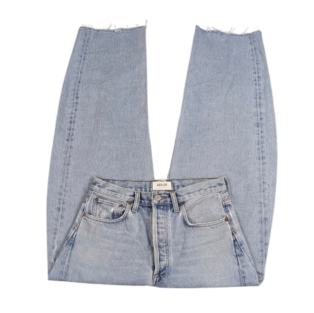 Agolde Luna Pieced Light Wash Barrel Leg Cropped Raw Hem Jeans 27 J1850 - Picture 6 of 12